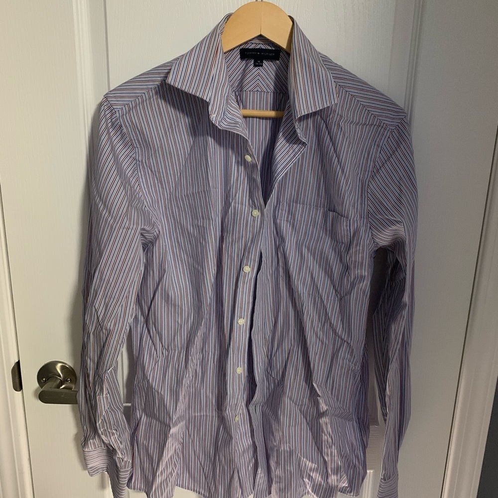 Tommy Hilfiger Blue and Red Stripes Mens Dress Shirt Size 16 34-35